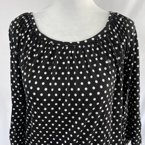 New Michael Kors Logo Polka Dot Print Flare Sleeve Top Black White Size Small - Picture 6 of 16